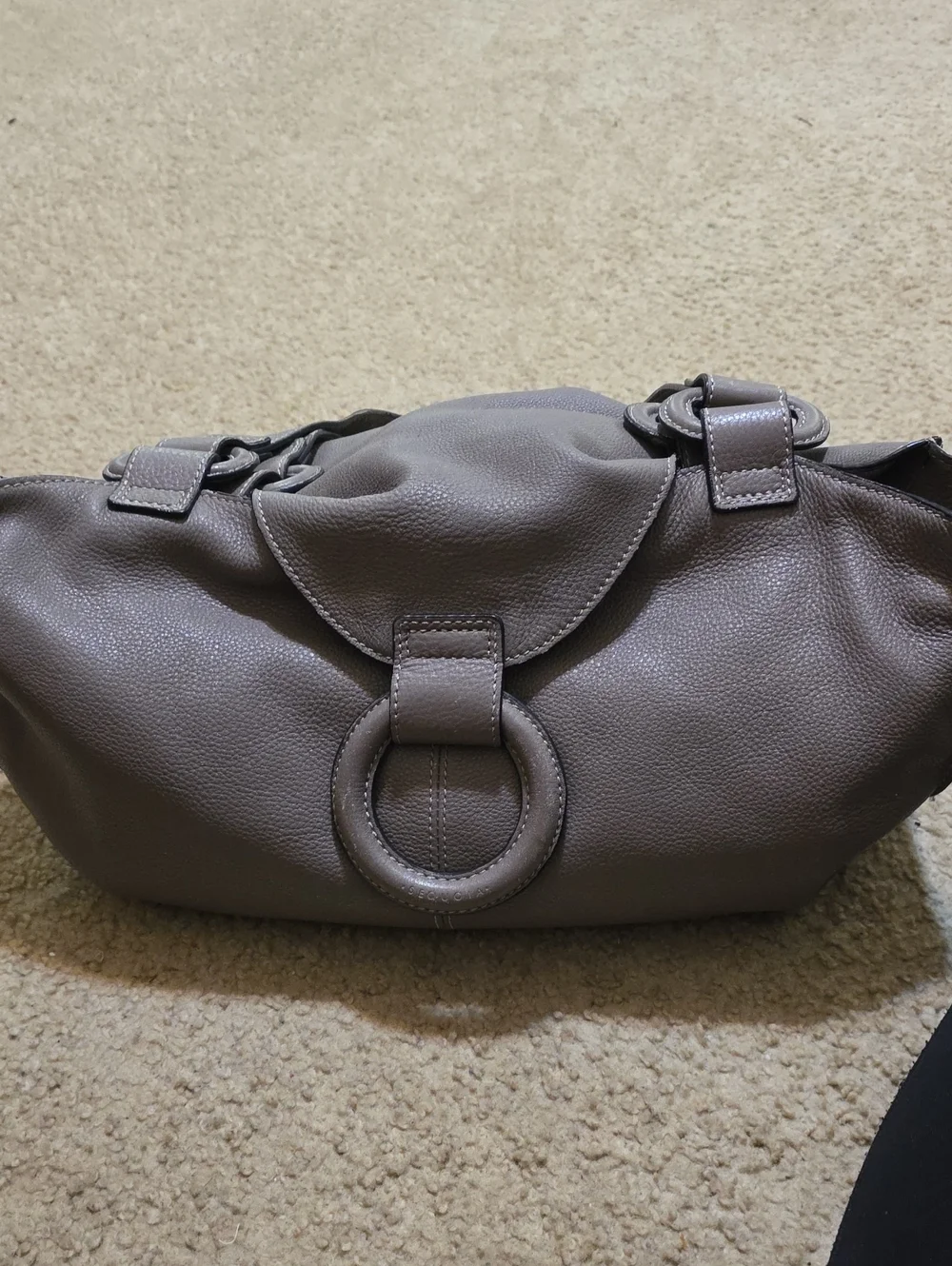 Sequoia Leather Taupe Ring-Accent Shoulder Bag